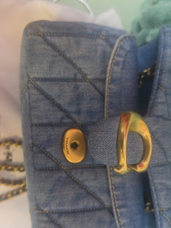 Coach Quilted Tabby 20 Denim Shoulder Bag with Brass 'C' - Blue Denim - Picture 12 of 16